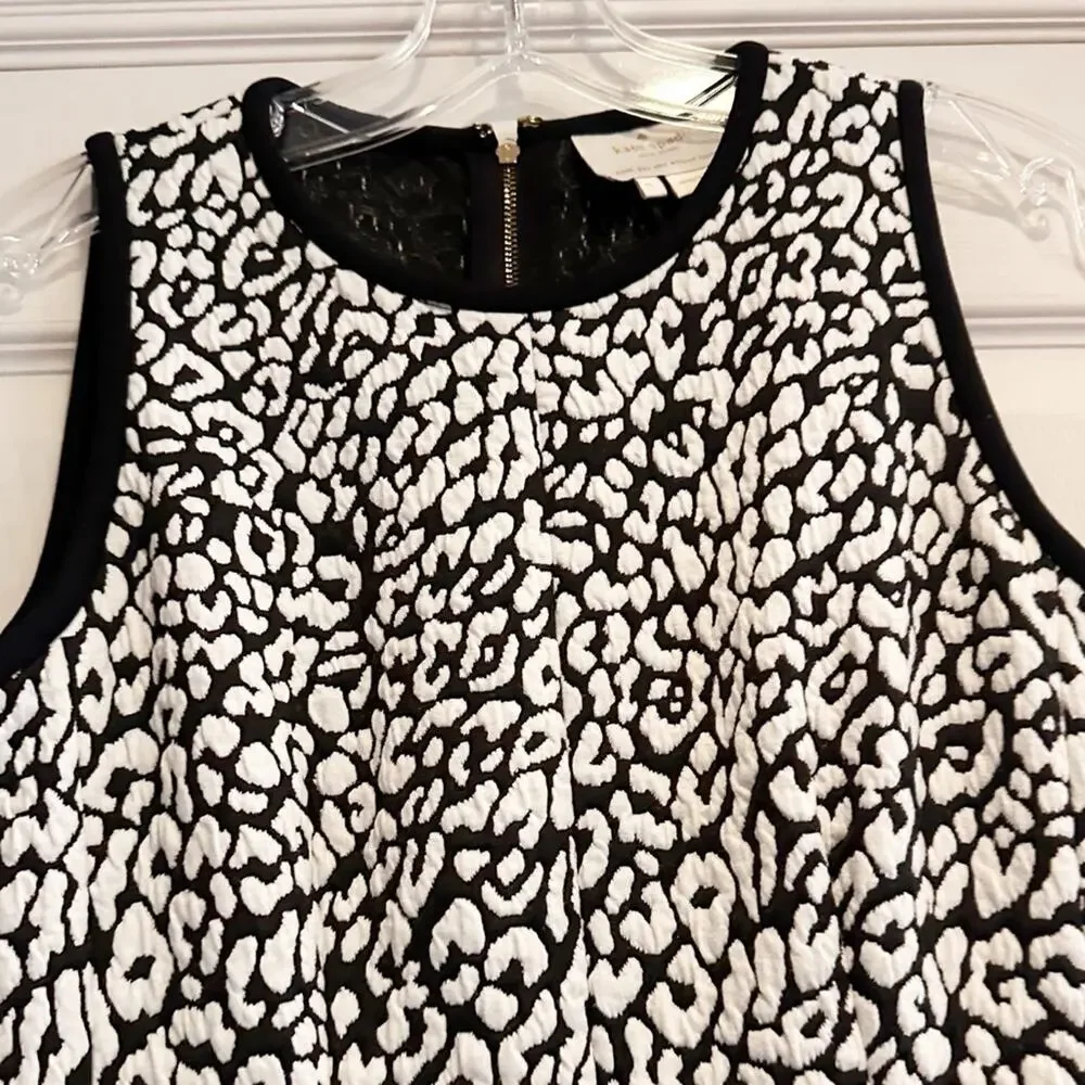 Kate Spade Leopard Jacquard Black White Stefania Fit & Flare Dress Small